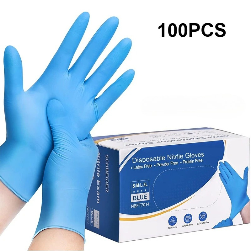 Latex Disposable Glove - 100 個ブルーニトリル使い捨て手袋ラテックスフリー安全作業手袋クリーニングキッチンメカニック自動車保護手袋