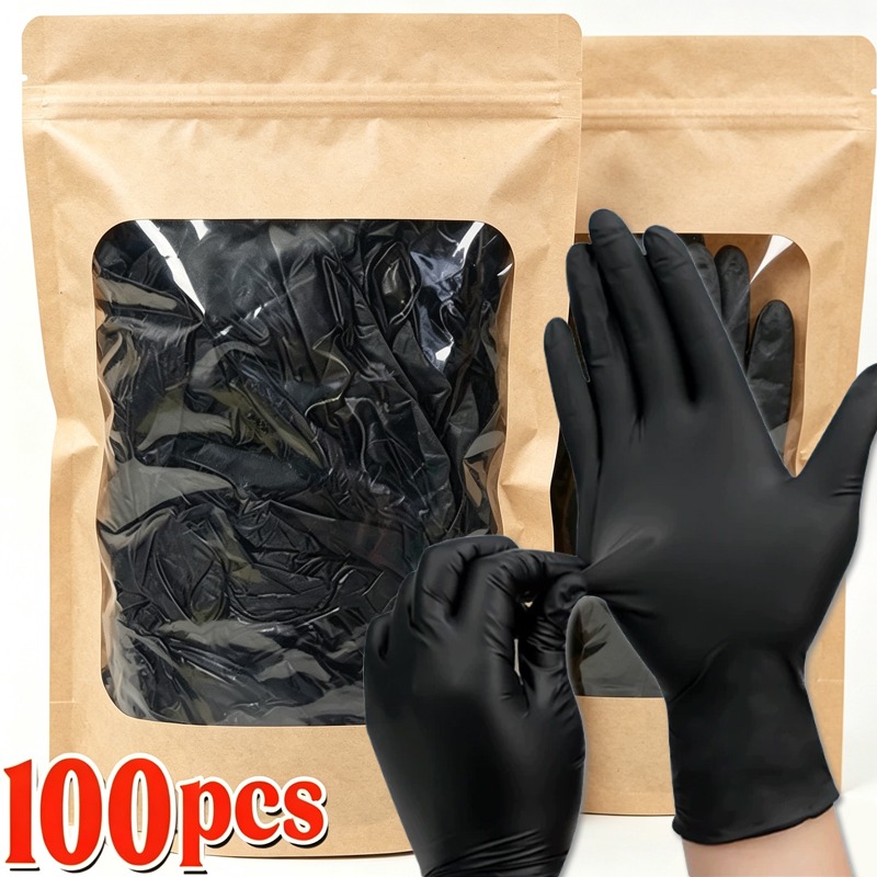 Latex Disposable Glove - 1/100 個使い捨て黒手袋ラテックスフリーニトリル PVC 厚いスプレッドフィンガー家事掃除車ペットケア調理ツール
