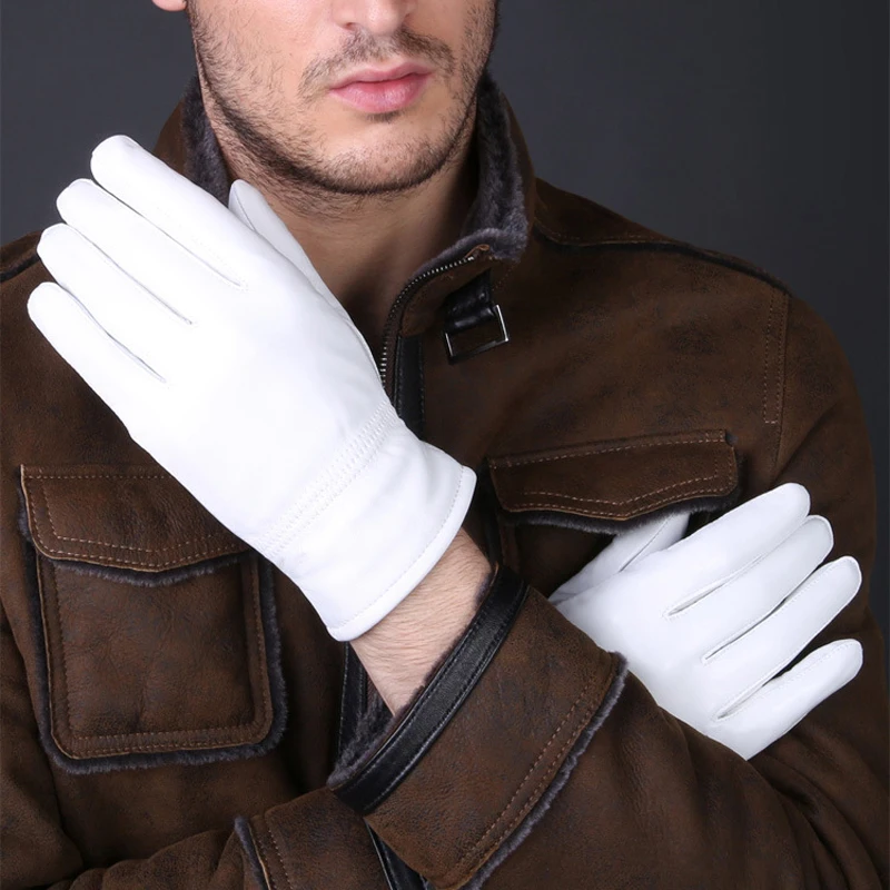 2025 冬の本革白手袋男性女性保温固体手首ラムスキンドライ - Leather Driving Glove のレビューと価格