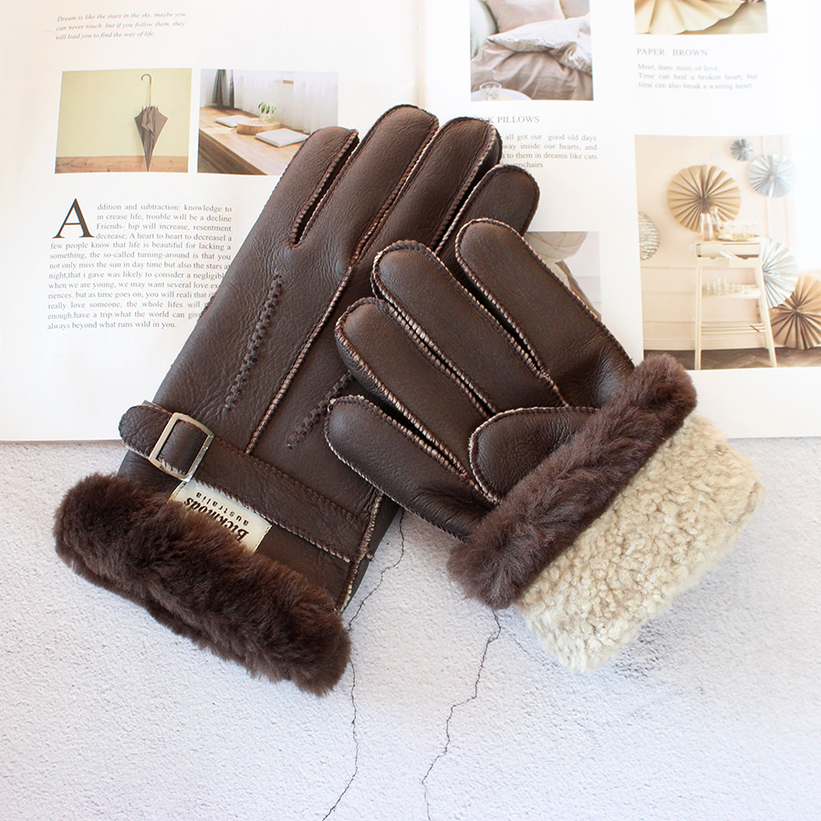 シープスキンの毛皮の手袋メンズ厚い冬暖かい大型屋外防風防寒ハ - Leather Driving Glove のレビューと価格