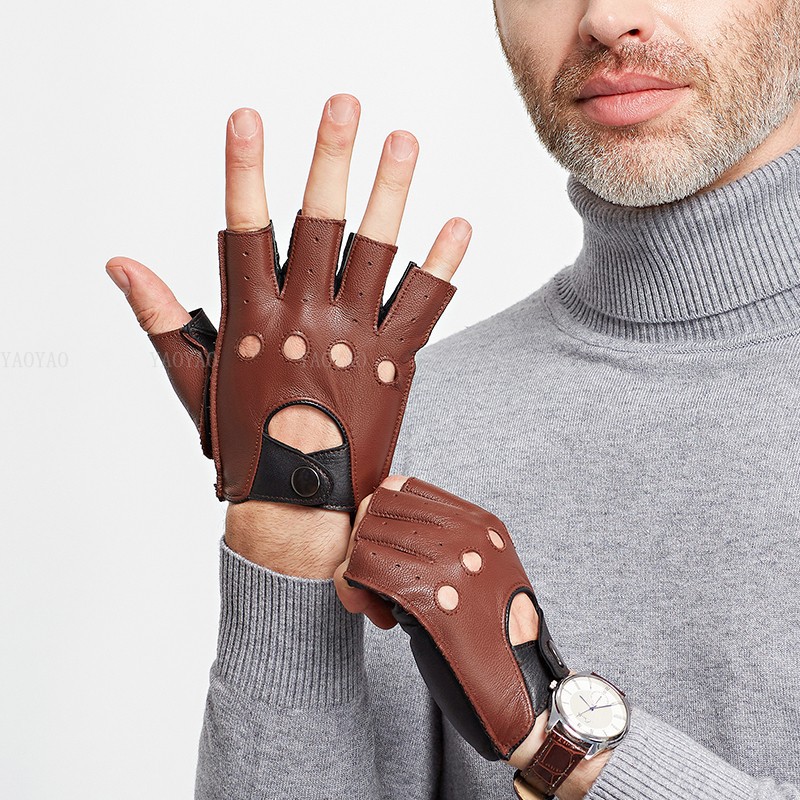春男性100%純粋本革ハーフフィンガー薄手手袋男性本物の羊皮 - Leather Driving Glove のレビューと価格