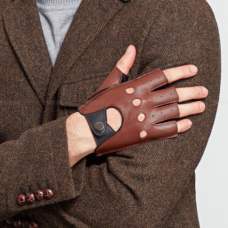 春男性100%純粋本革ハーフフィンガー薄手手袋男性本物の羊皮 - Leather Driving Glove のレビューと価格