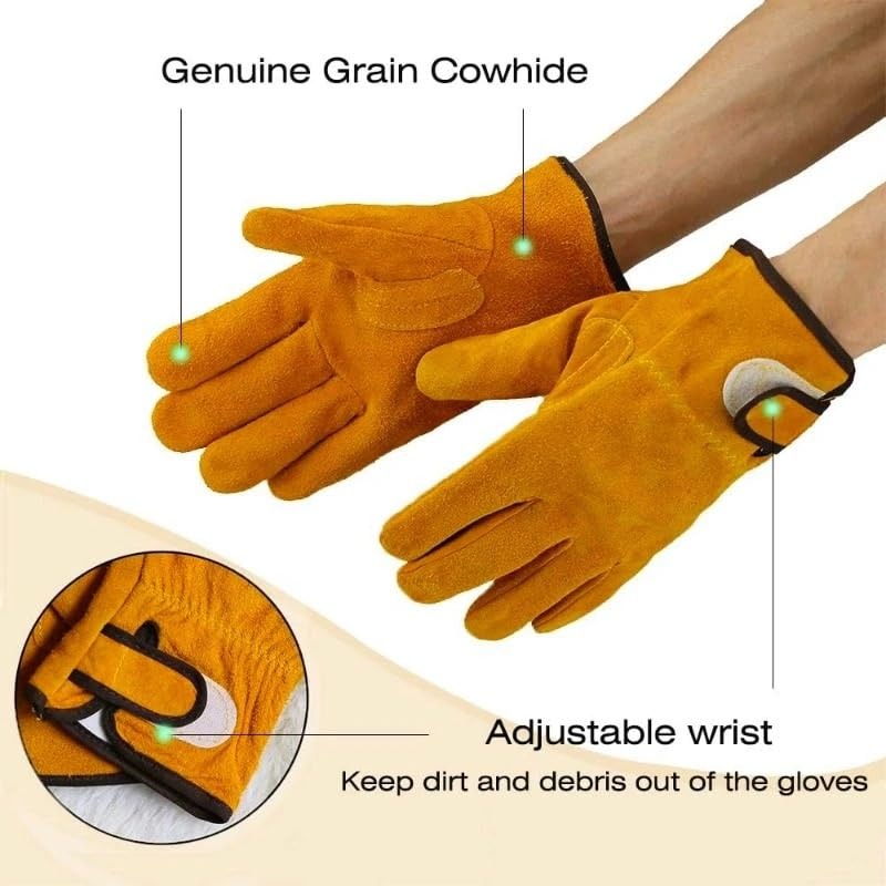 屋外BBQグリル用耐熱・難燃性グローブ 牛革製高温耐性溶接グ - Heat Resistant Glove のレビューと価格