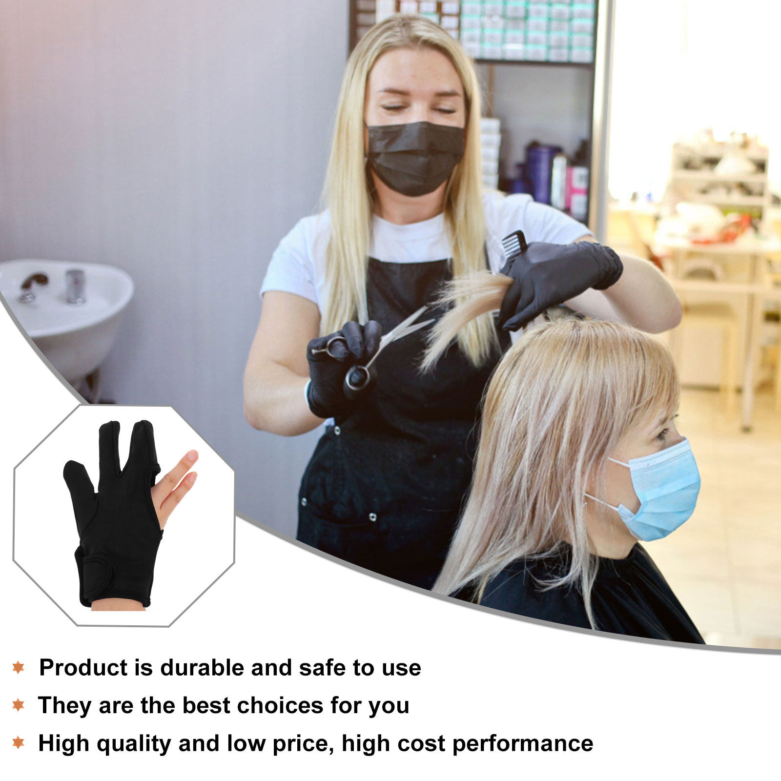 理髪グローブ 3 指耐熱絶縁フィンガーグローブ黒ストレートカ - Heat Resistant Glove のレビューと価格